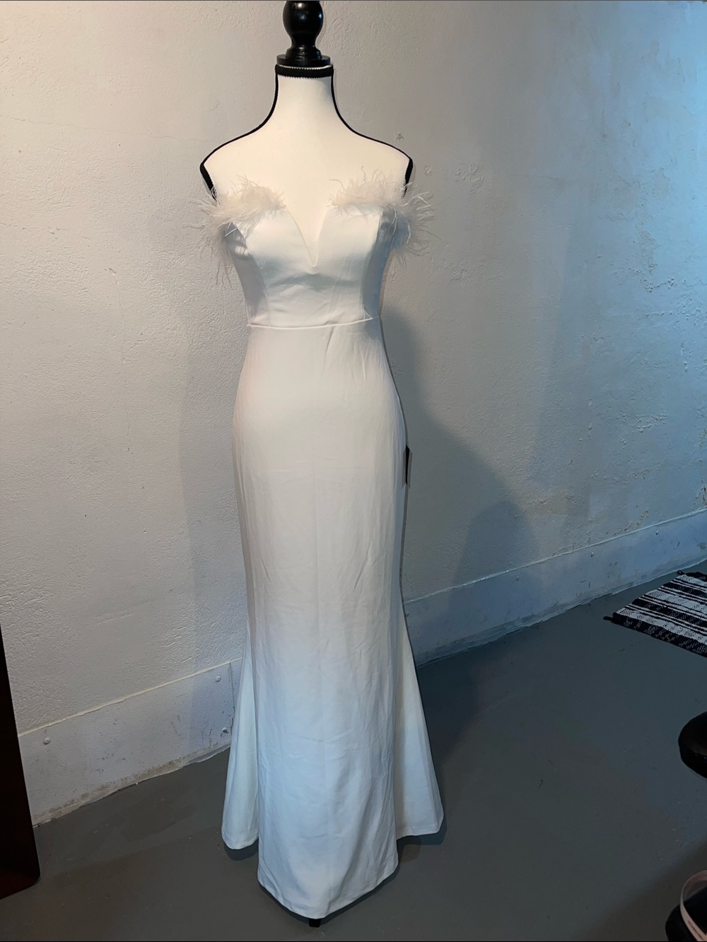 Lulus "Extraordinary Glam" White Feather Strapless Mermaid Maxi Dress